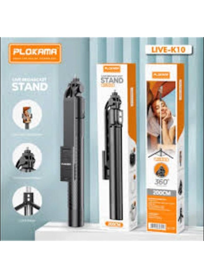 PLOKAMA حامل بث مباشر LED Live-K10 مع حامل هاتف وضوء حلقي - حامل ثلاثي القوائم قابل للتعديل للبث المباشر على تيك توك، يوتيوب، الفلوجينغ، المكياج، زووم، تسجيل الفيديو - Image 4