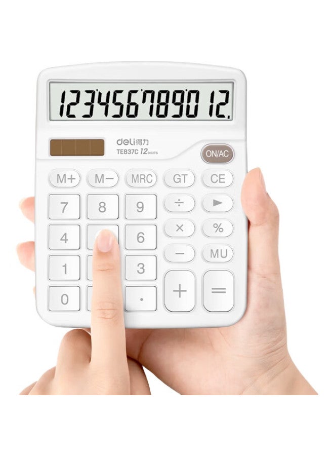 Deli [Super Popular] Dual Power Computer, 12-Digit Large Screen Desktop Calculator, 4Th Grade Student Calculator, Office Supplies, White Te837C - Image 3