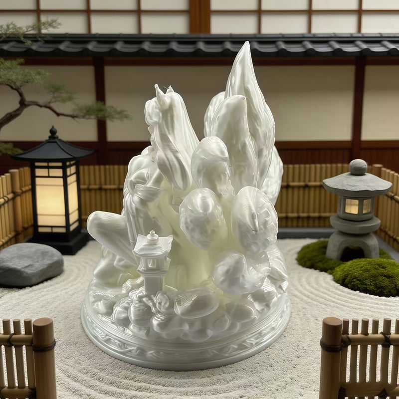 Nine Tailed Fox Demon Figure Oriental Mythology White Ornament Japanese Style Desktop Decoration Odorless Artwork Display Study Bar Cabinet Collectible Trendy Home Decor for Living Room Entryway TV Cabinet Car - Image 4