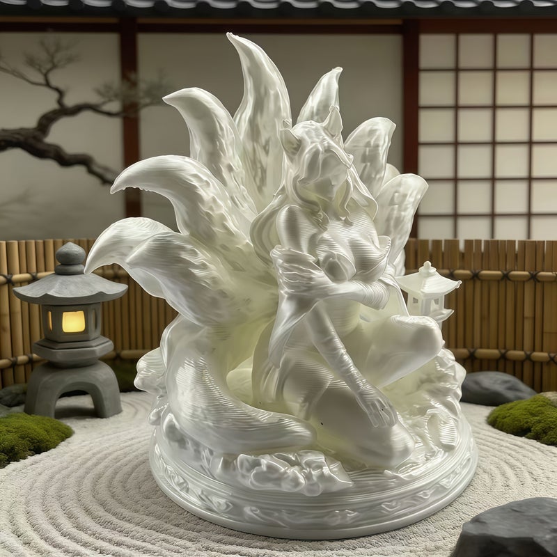 Nine Tailed Fox Demon Figure Oriental Mythology White Ornament Japanese Style Desktop Decoration Odorless Artwork Display Study Bar Cabinet Collectible Trendy Home Decor for Living Room Entryway TV Cabinet Car - Image 5