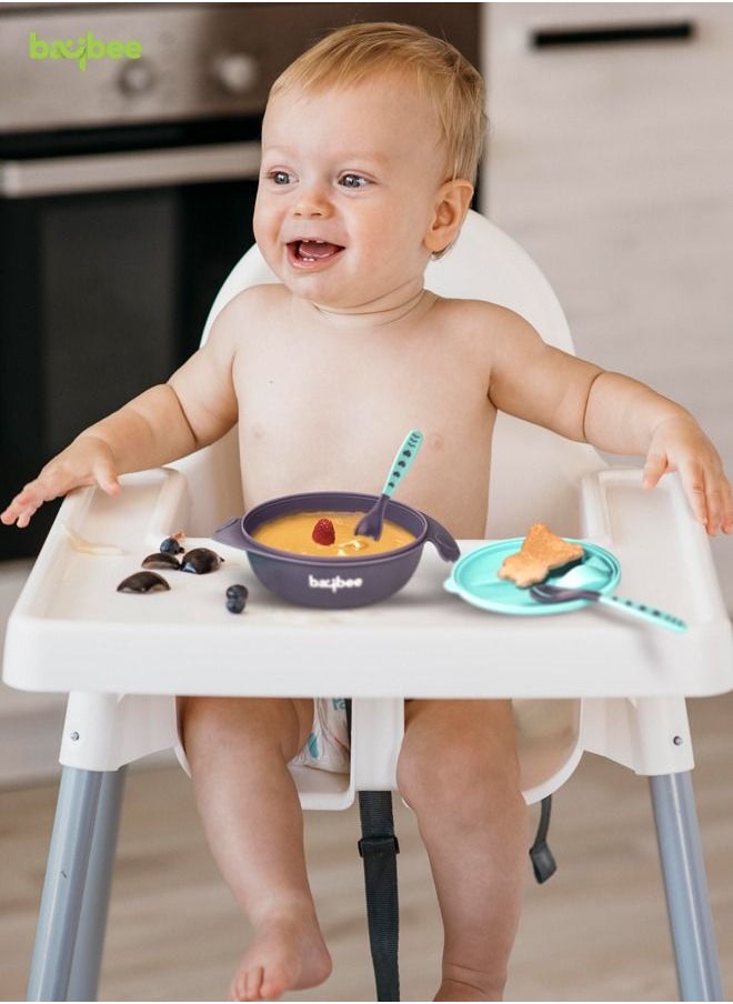 BAYBEE Silicone Baby Feeding Bowl With Closing Lid Suction Cup Spoon Fork Set For Baby Feeding Baby Tableware Set Soft First Stage Feeding Baby Bowls Kids Bowl Spoon Set For Baby Toddlers Blue  - Image 2