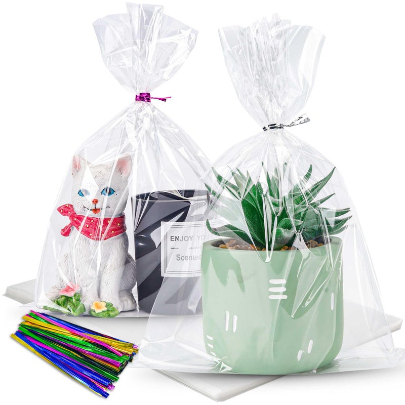 LOKQING LOKIQNG Cellophane Bags Plastic Gift Bag Clear Cookie Treat Bags with Twist Ties for Party Favor Bag(100PACK, 8x11inch) - Image 1