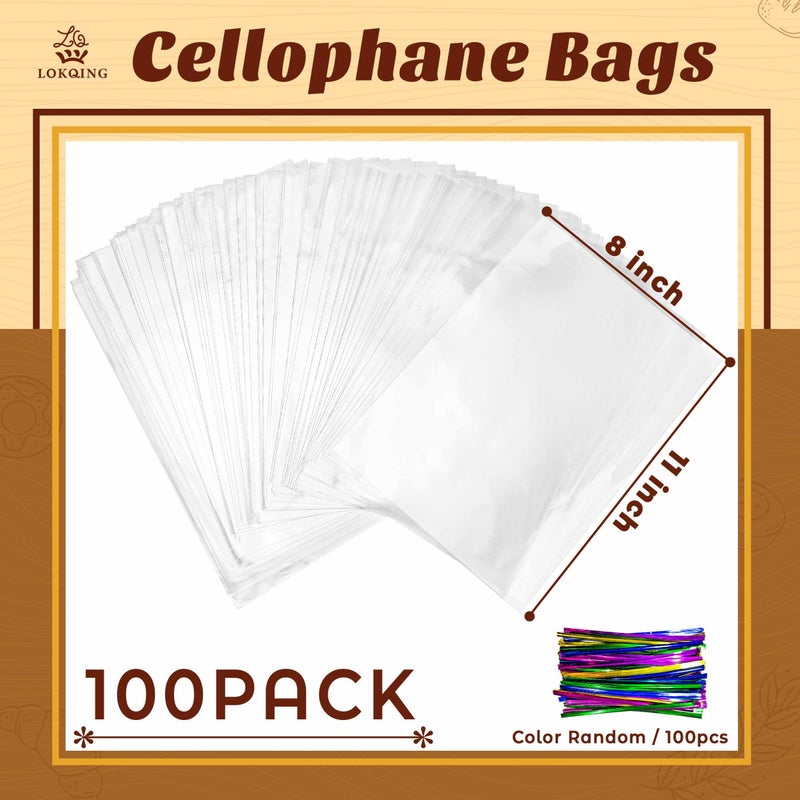LOKQING LOKIQNG Cellophane Bags Plastic Gift Bag Clear Cookie Treat Bags with Twist Ties for Party Favor Bag(100PACK, 8x11inch) - Image 4