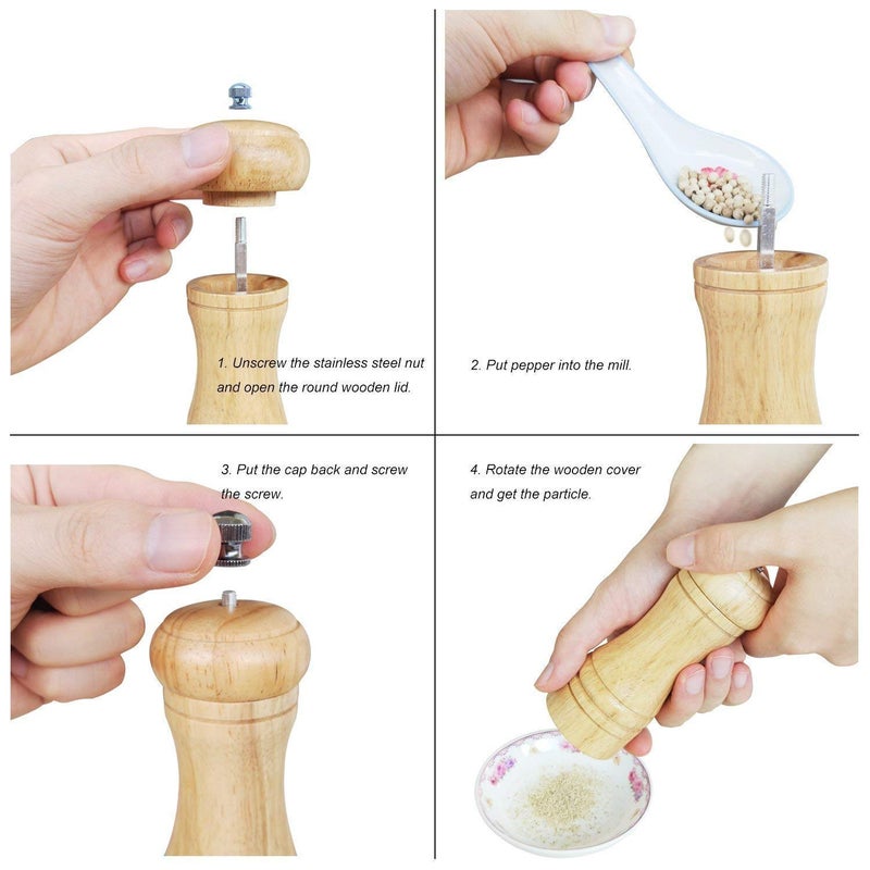 BOTIST Wooden Manual Salt Pepper Grinder Crusher Mill Shakers with Ceramic Rotor for Home Kitchen Pack of 1 8 Inch - Image 5