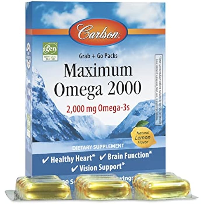 Carlson كارلسون - حزم ماكسيموم أوميغا 2000 للجراب + الذهاب، 2000 ملغ أوميغا-3، زيت سمك نرويجي مصيد من البرية، مكمل زيت السمك المستدام، ليمون، 30 كبسولة جيلاتينية - Image 1