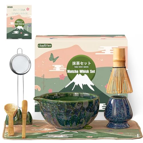 Clay&Fire Matcha Whisk Set，9 Pcs Ceramic Matcha Set, 15 OZ Matcha Bowl with Spout and Whisk for Friend, Ideal Gift for Matcha Lover（Starry） - Image 1