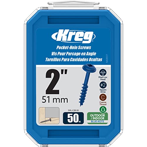 Kreg SML-C2B-50 Blue Kote Weather-Resistant Pocket Screws, 2 Inch #8 Coarse Thread, Maxi-Loc Head (50 Count) - Image 1
