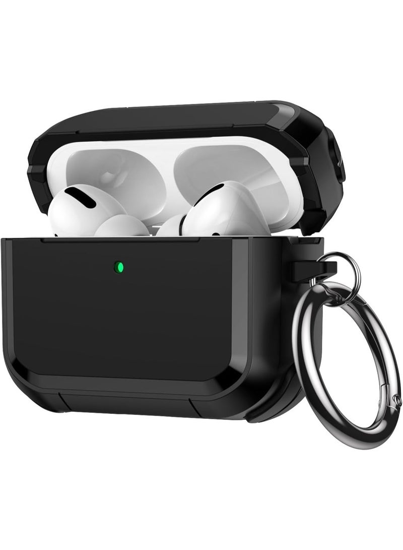 AirPods Pro 3 Case Cover, Military TPU Full Body Protective Case Shockproof for Apple AirPod Pro 3nd Generation Wireless Charging Case with Carabiner Designed (Black) - Image 1