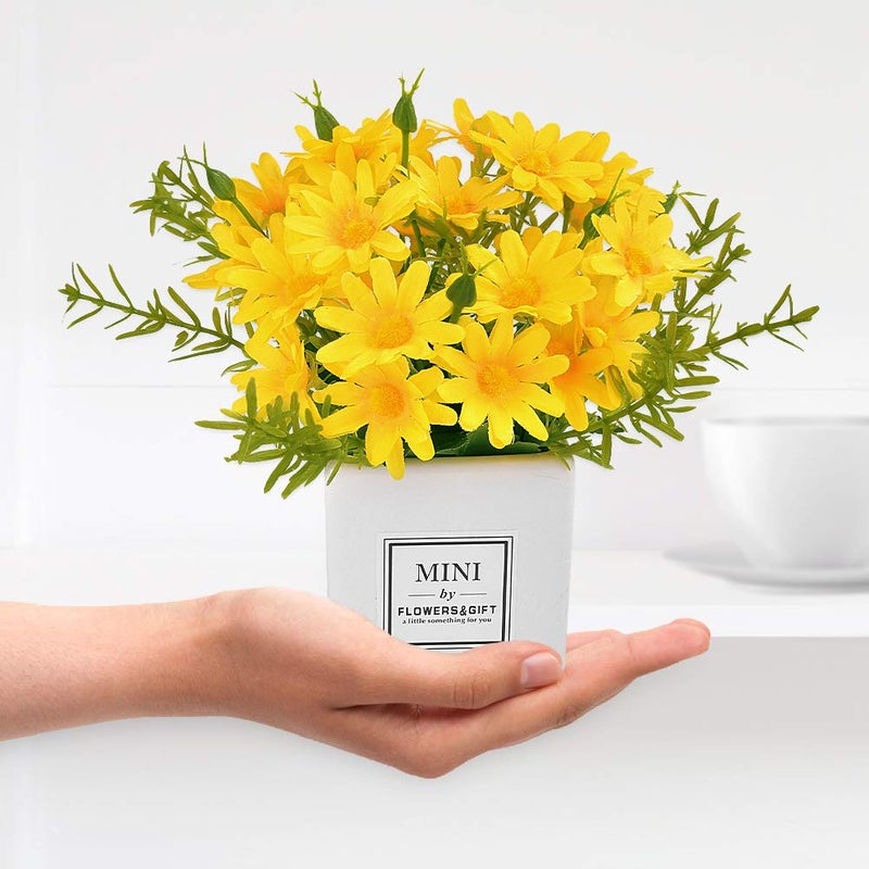 AIFUSI Artificial Flowers, Yellow Daisy Flower with Vase Silky Artificial Daisies Bouquet Fake Plant Bonsai for Home Office Wedding Decoration, Table Centerpieces Arrangement, Windowsill Decor - Image 4