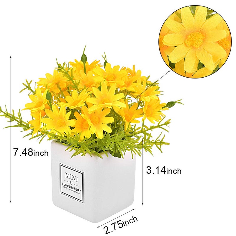 AIFUSI Artificial Flowers, Yellow Daisy Flower with Vase Silky Artificial Daisies Bouquet Fake Plant Bonsai for Home Office Wedding Decoration, Table Centerpieces Arrangement, Windowsill Decor - Image 5