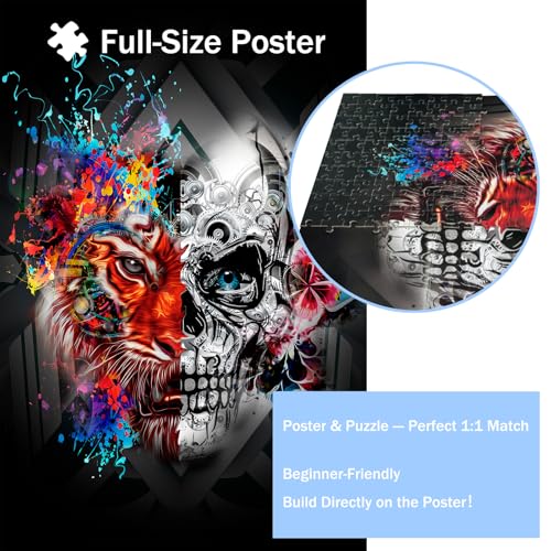 Buhoet 1000 Piece Jigsaw Puzzle for Adults  Tiger and Skull Puzzle  Wooden Puzzle  for Adults Teens Educational Toys Gifts295x197 Inches - Image 5