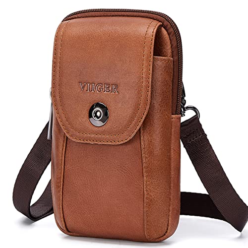 VIIGER Genuine Leather Cell Phone Holster Magnetic Cover Belt Clip Pouch Compatible for iPhone 17 Pro Max Case 16 Pro Max S25 Ultra with Belt Loop Crossbody Phone Purse Shoulder Bag for Women, Brown - Image 1