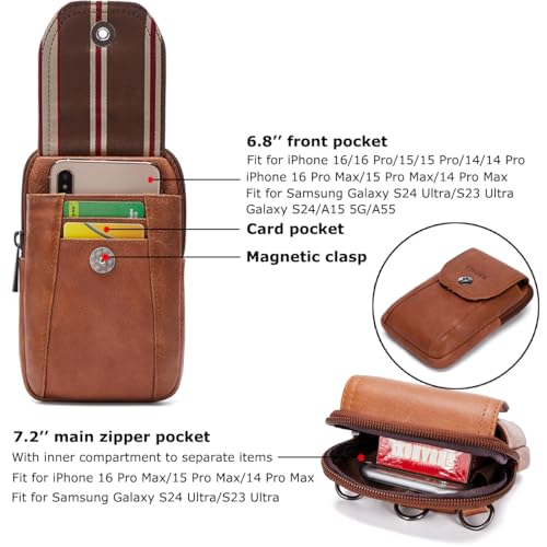 VIIGER Genuine Leather Cell Phone Holster Magnetic Cover Belt Clip Pouch Compatible for iPhone 17 Pro Max Case 16 Pro Max S25 Ultra with Belt Loop Crossbody Phone Purse Shoulder Bag for Women, Brown - Image 3