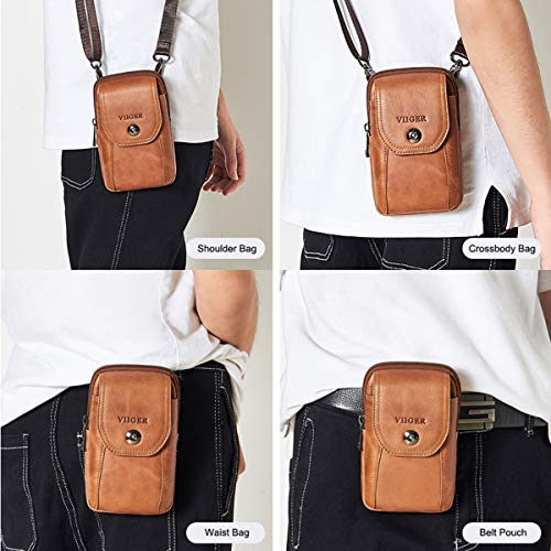 VIIGER Genuine Leather Cell Phone Holster Magnetic Cover Belt Clip Pouch Compatible for iPhone 17 Pro Max Case 16 Pro Max S25 Ultra with Belt Loop Crossbody Phone Purse Shoulder Bag for Women, Brown - Image 2