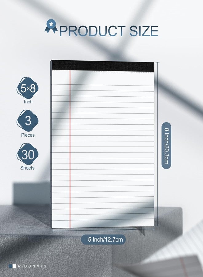 Aidunmis 3 Pack Small Legal Pads 5x8 White Notepads Paper Tablets 5x8 Legal Pad 80 Gsm Lined Pads of Paper 5x8 College Ruled Writing Pads 30 Sheets/Pad, 25 Lines Note Pads for School, Office & 1 Wood Clipboard - Image 2