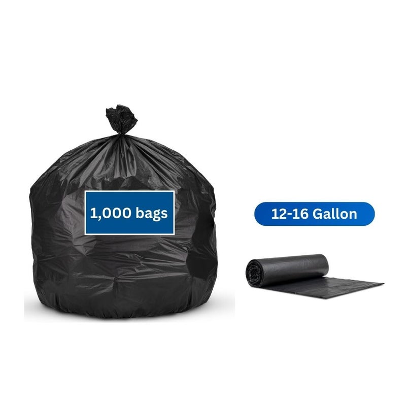 Inteplast 12-16 Gal, Trash Can Liners - 6 Mic Thickness, Black Color - 1,000 Bags - Image 3