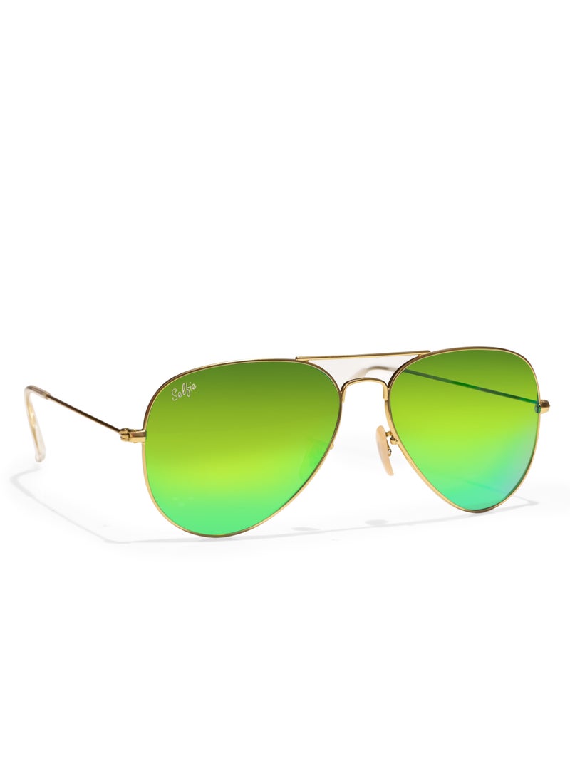 selfie Selfie Aviator Green Mirror Gold Metal Frame with UV 400 Sunglasses, SE3025-020  - Image 3