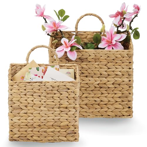 84ECO Set of 2 Wicker Hanging Basket for Organizing, Front Door, Mail, Flowers - Woven Wall Baskets for Storage - Image 1