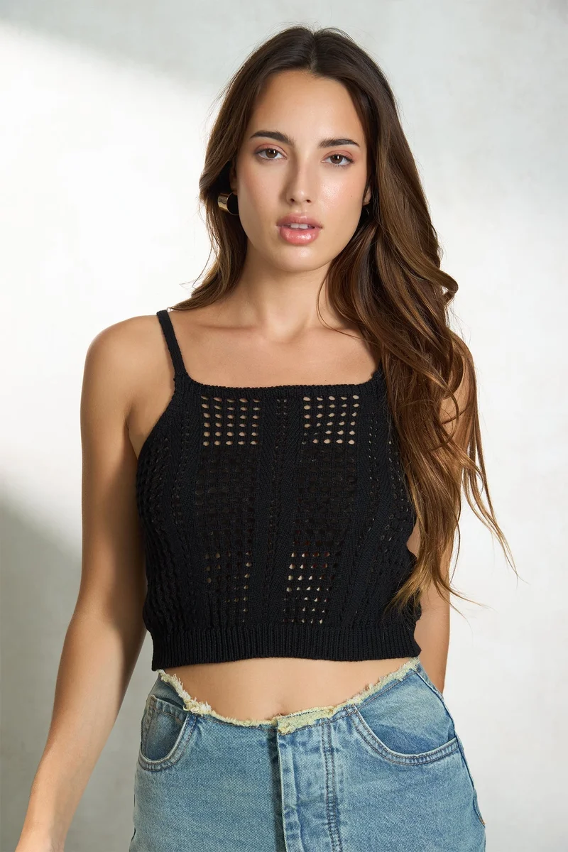 Virgio VIRGIO 100% Cotton Strappy Squareneck Knit Top