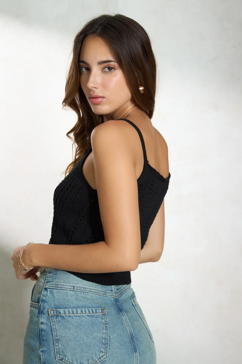 Virgio  VIRGIO 100% Cotton Strappy Squareneck Knit Top for Women | Best Price UAE