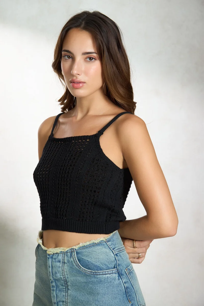 Virgio  VIRGIO 100% Cotton Strappy Squareneck Knit Top for Women | Best Price UAE