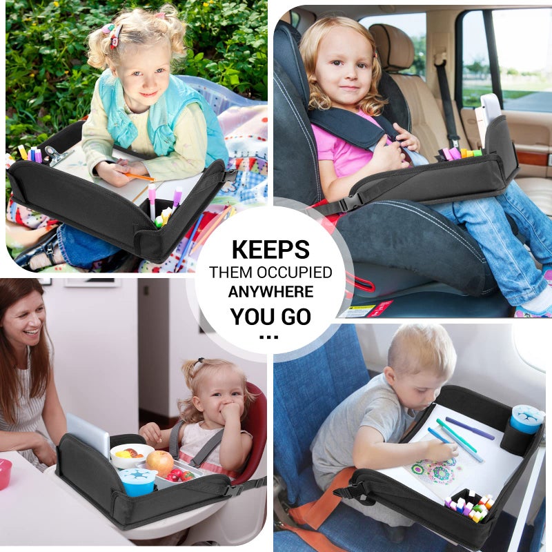 COOLBEBE Kids Travel Tray for Toddler Car Seat, Travel Tray for Airplane, Toddler Car Seat Lap Tray, Carseat Table Tray for Kids Travel Activities (Black-1) - Image 2