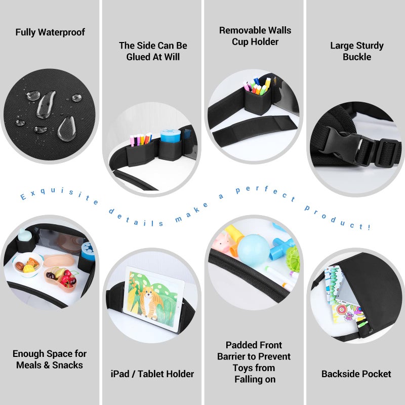 COOLBEBE Kids Travel Tray for Toddler Car Seat, Travel Tray for Airplane, Toddler Car Seat Lap Tray, Carseat Table Tray for Kids Travel Activities (Black-1) - Image 4