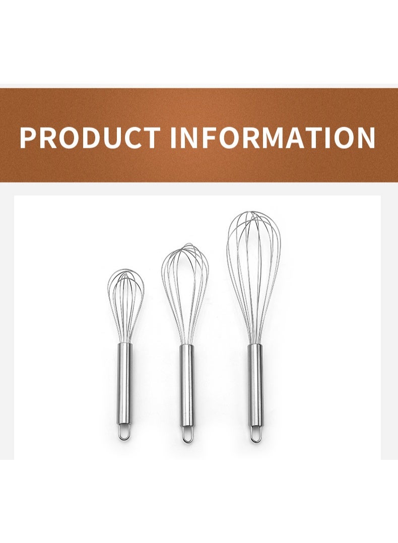 3 Pcs Stainless Steel Egg Whisk 8, 10, 12inch - Image 3