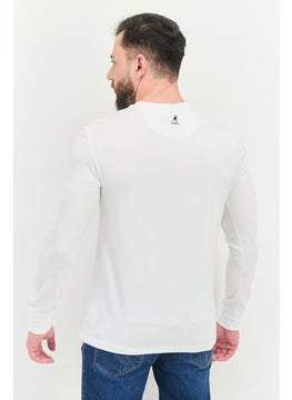 KANGOL Men Crew Neck Long Sleeves Plain T-Shirt, White  - Image 3