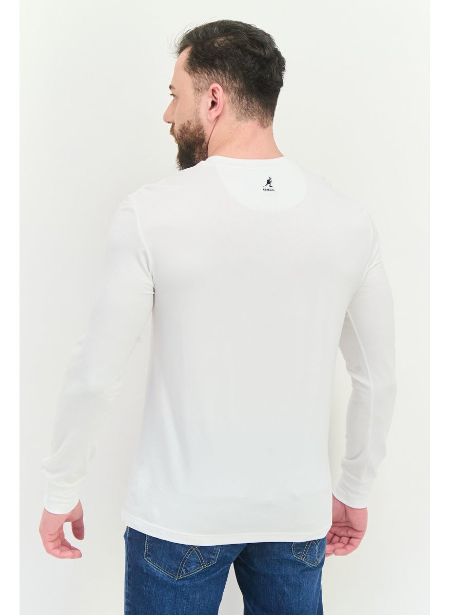 KANGOL - Men Crew Neck Long Sleeves Plain T-Shirt, White - Image 1