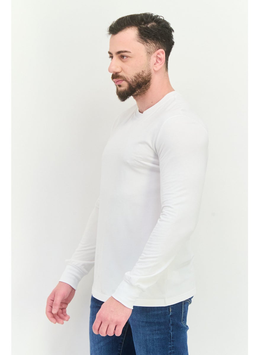 KANGOL - Men Crew Neck Long Sleeves Plain T-Shirt, White - Image 1