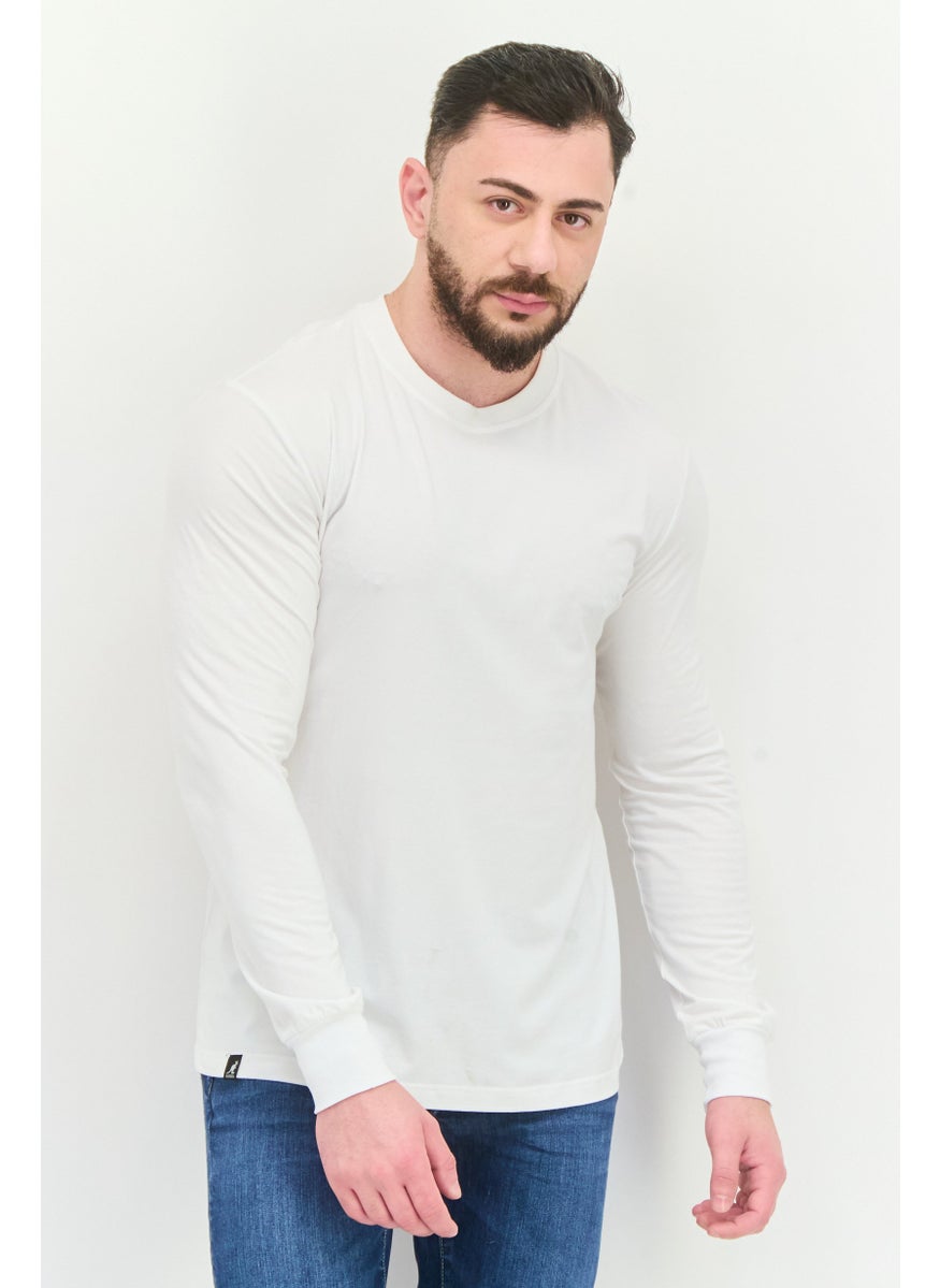 KANGOL - Men Crew Neck Long Sleeves Plain T-Shirt, White - Image 1