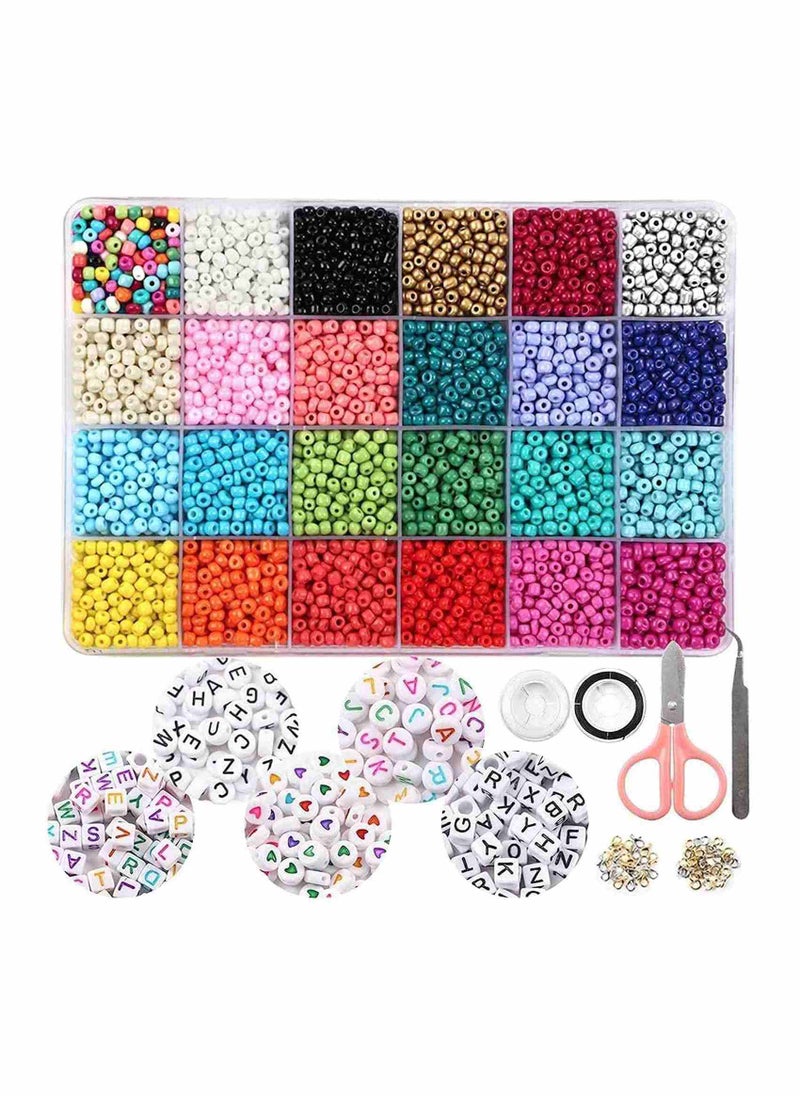 مجموعة خرز البذور من 24 لونًا مع خرز على شكل حرف وقلب، لوازم صنع المجوهرات للأطفال والكبار
