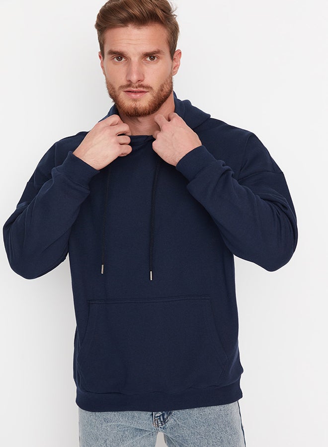 trendyol Navy Blue Men's Oversize Hoodie. Space Printed Cotton Sweatshirt with a Soft Pile Interior TMNAW23SW00344. - Image 3