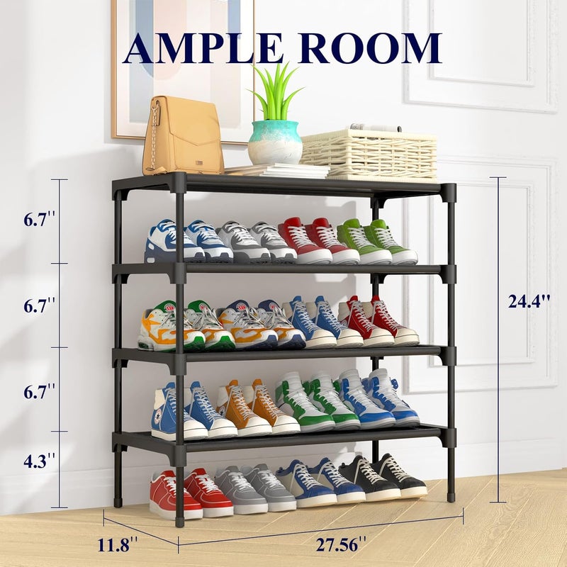 Kitsure Shoe Rack - Non-Woven Shoe Rack Shelf, Shoe Organizer for Closet, Entryway, Garage & Corridor, Stackable Shoe Shelves, X-Large, Black - Image 2