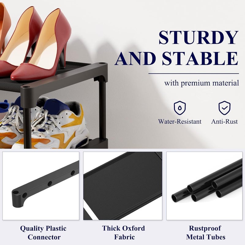 Kitsure Shoe Rack - Non-Woven Shoe Rack Shelf, Shoe Organizer for Closet, Entryway, Garage & Corridor, Stackable Shoe Shelves, X-Large, Black - Image 3