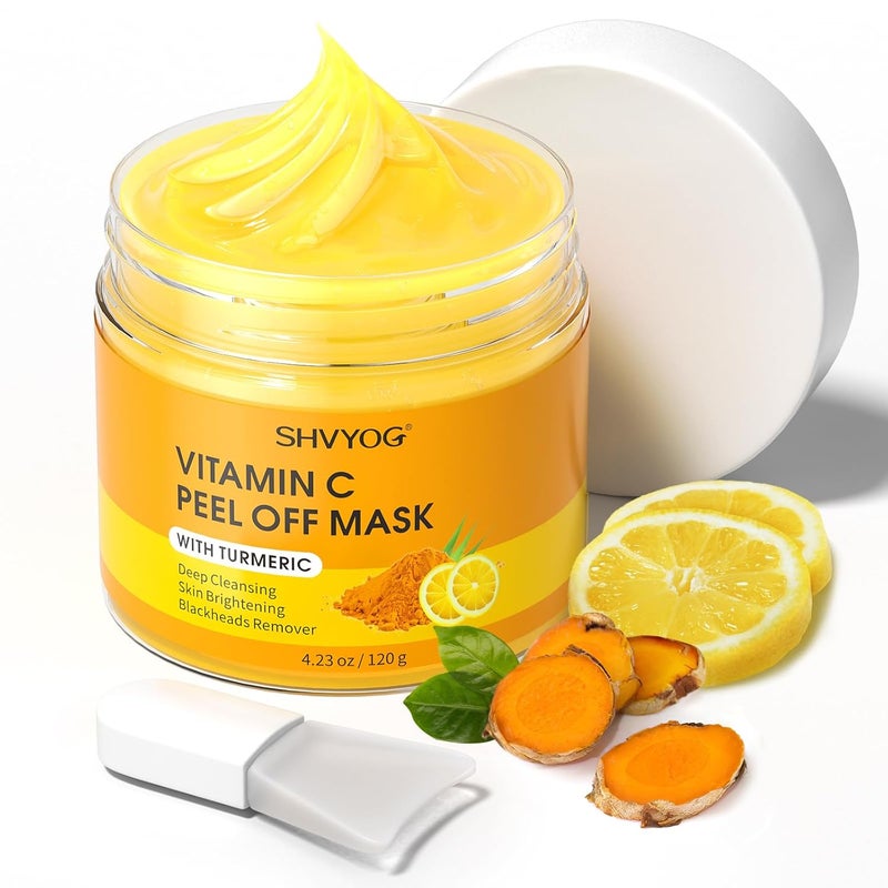 SHVYOG Vitamin C Peel Off Face Mask Peel Off Mask with Turmeric Blackhead Remover  Deep Cleansing Face Peel Mask Vitamin C Exfoliating Face Mask for Blackheads Large Pores Dirts Oil