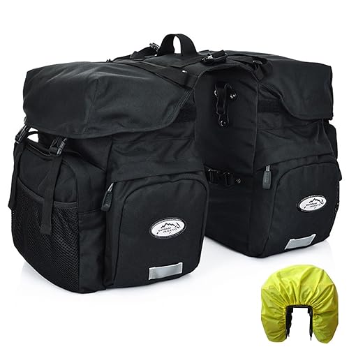 ZTZ 50L Panniers Bike Bags, Waterproof Bike Panniers Made of High-Density 600D Polyester for Durable Use, Bike Saddle Bag come with Reflective Trim and Rain Cover, Easy Organize in 7 inch Rack(Black) - Image 1