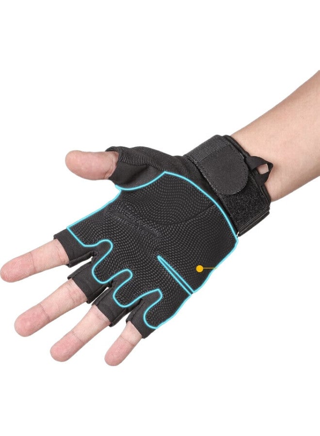 CAVALRY Sports Gloves, Fingerless Tactical Training Gloves, Military Enthusiast Outdoor Short Finger Gloves, Fitness Cycling Gloves, Non-Slip Wear-Resistant Cycling Equipment, Black - Image 1