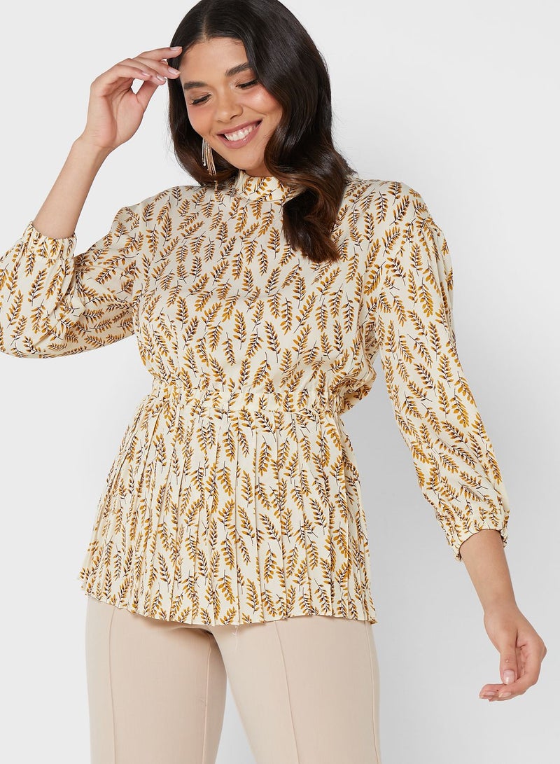 Montania Printed High Neck Pleated Top - Image 1
