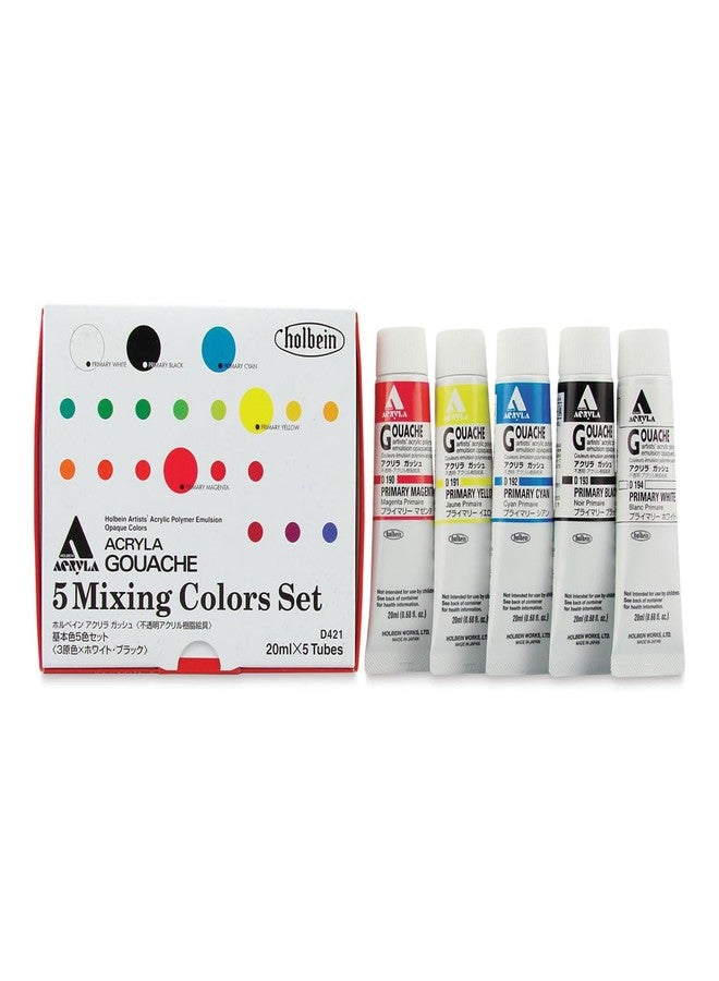 Holbein Acryla Gouache 20ml Primary Mixing Colors Set of 5 - Image 1