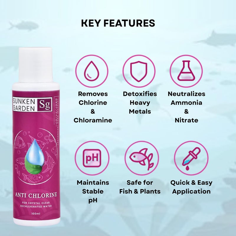 7pets Sunken Garden Anti Chlorine | Dechlorinator + 15-Strain Beneficial Bacteria | Water Conditioner for Freshwater Aquariums (100 ml) - Image 3