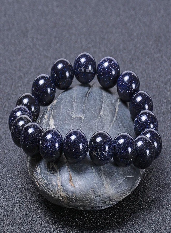 EDMIRIA Natural Gemstone 12mm Round Beads Bracelet for Women Men Beaded Elastic Stretch Bracelet - Meditation Healing Power Stone Chunky Unisex Bracelet (Blue Sandstone) - Image 3