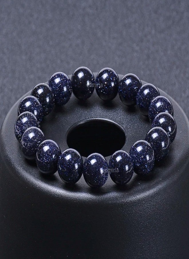 EDMIRIA Natural Gemstone 12mm Round Beads Bracelet for Women Men Beaded Elastic Stretch Bracelet - Meditation Healing Power Stone Chunky Unisex Bracelet (Blue Sandstone) - Image 2