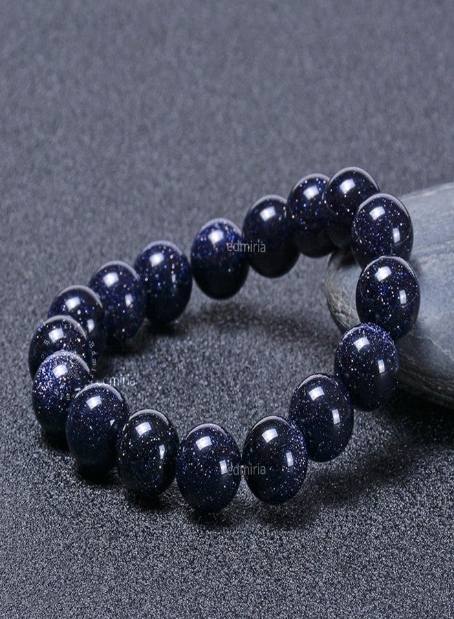 EDMIRIA Natural Gemstone 12mm Round Beads Bracelet for Women Men Beaded Elastic Stretch Bracelet - Meditation Healing Power Stone Chunky Unisex Bracelet (Blue Sandstone) - Image 4