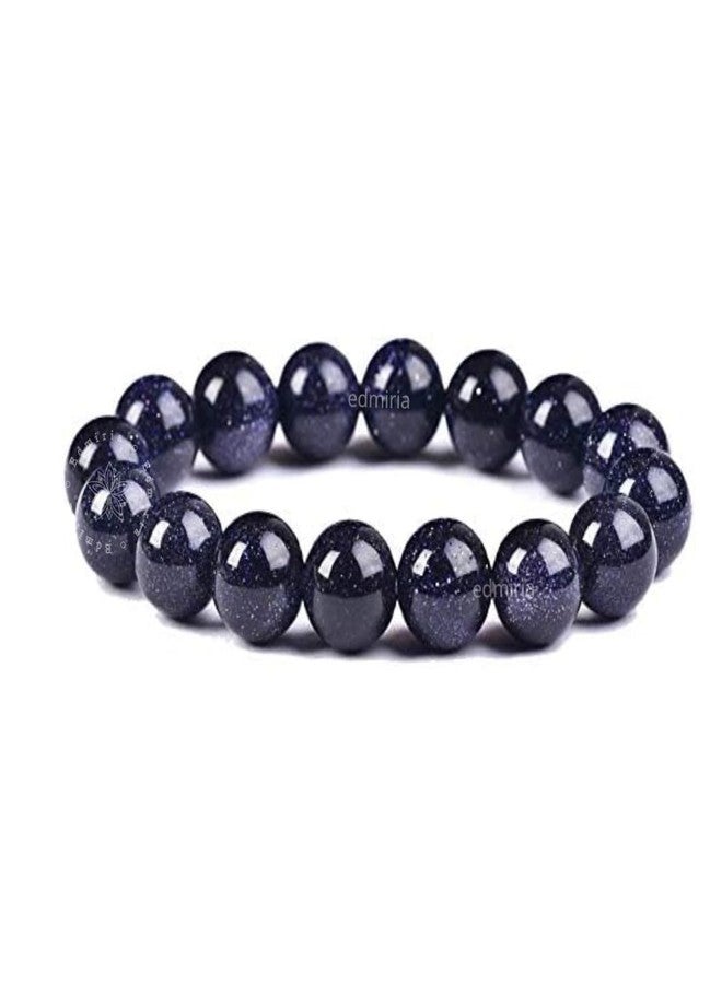 EDMIRIA Natural Gemstone 12mm Round Beads Bracelet for Women Men Beaded Elastic Stretch Bracelet - Meditation Healing Power Stone Chunky Unisex Bracelet (Blue Sandstone) - Image 1