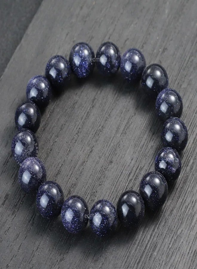 EDMIRIA Natural Gemstone 12mm Round Beads Bracelet for Women Men Beaded Elastic Stretch Bracelet - Meditation Healing Power Stone Chunky Unisex Bracelet (Blue Sandstone) - Image 5