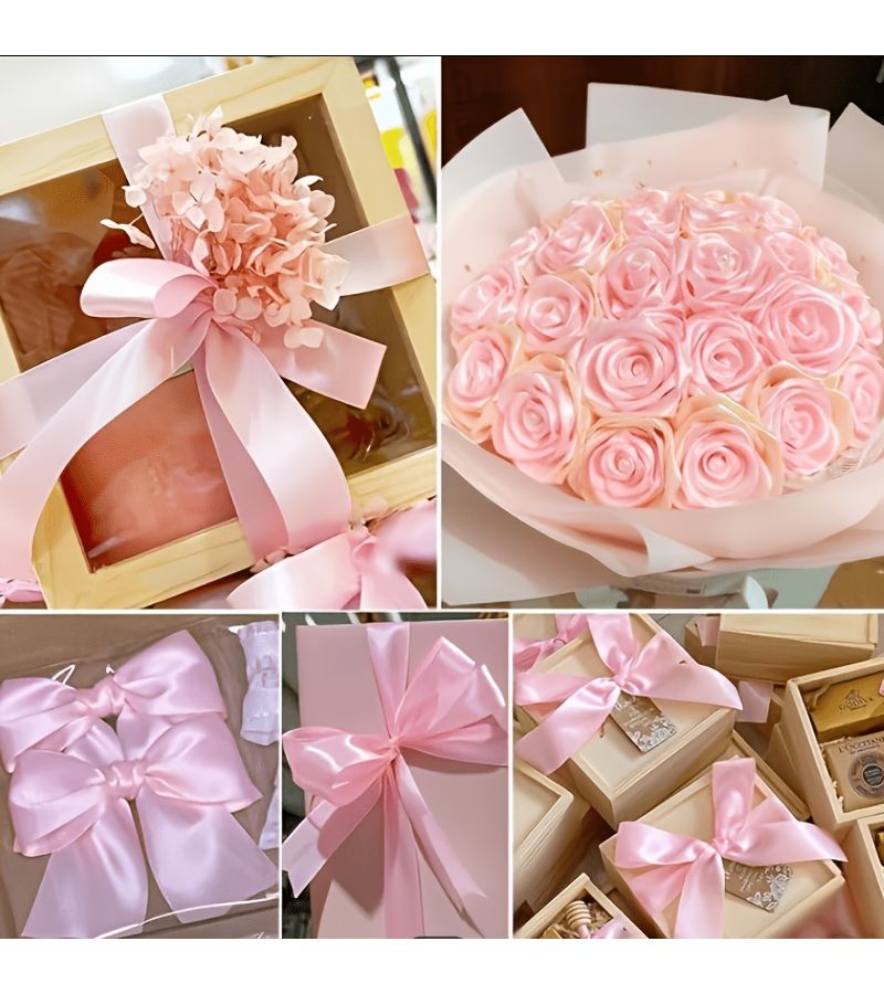 Pink Satin Ribbon 2 Rolls 0 98 Inch Wide For Gift Wrapping Bouquet DIY - Image 4