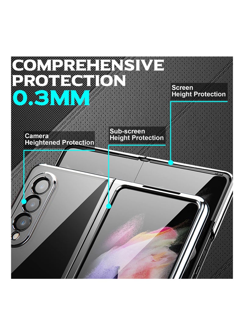 Beauenty Samsung Galaxy Z Fold 3 5G Phone Case - Ultra Slim Transparent Hard Cover with Shock Absorption, High-End Plating PC Protection - Silver Color  - Image 3