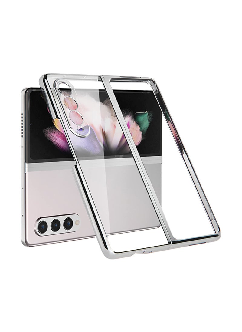 Beauenty Samsung Galaxy Z Fold 3 5G Phone Case - Ultra Slim Transparent Hard Cover with Shock Absorption, High-End Plating PC Protection - Silver Color  - Image 1